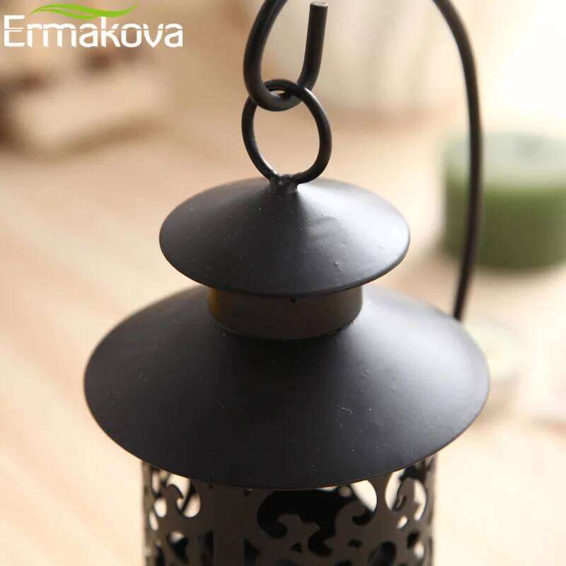 ERMAKOVA Candlestick Vintage Metal European Holder Articles Hanging Lantern with Candle Stand Wedding Home Decoration H260310