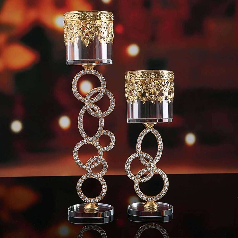 Cylinder Circle Glass Crystal Candlestick Candle Holders Metal Butter Lamp H260310