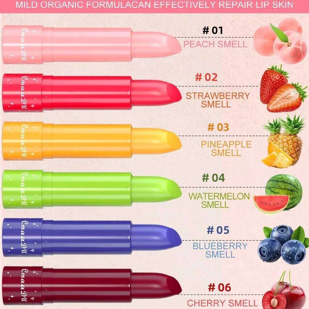 6 Piece Color Changing Lipstick Collection Fruit Flavored Tint Long Lasting Moisturizing Daily Lip Balm Z260310