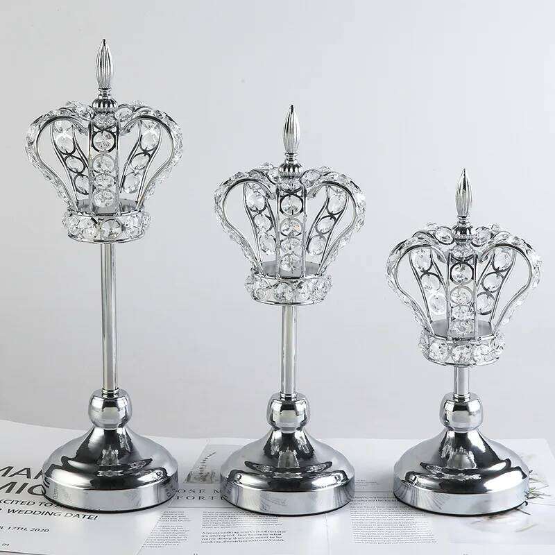 European style crown crystal candlestick wedding props home metal ornaments romantic candlelight dinner atmosphere layout H260310