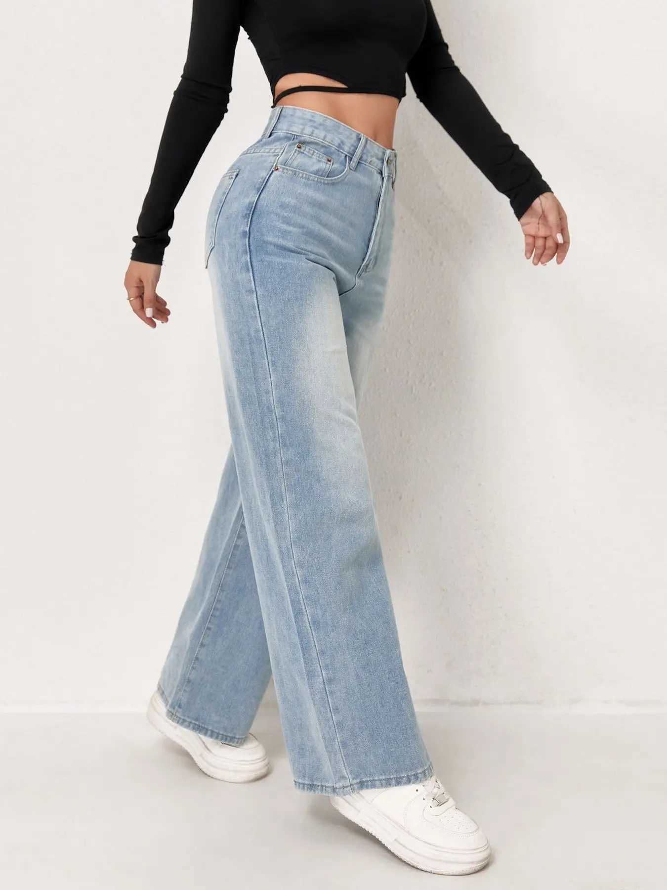 European and N Trend Washed Blue Wide Leg Jeans Women Jeans Women Comfortable Fashion All-matching Trend Jeans M260310