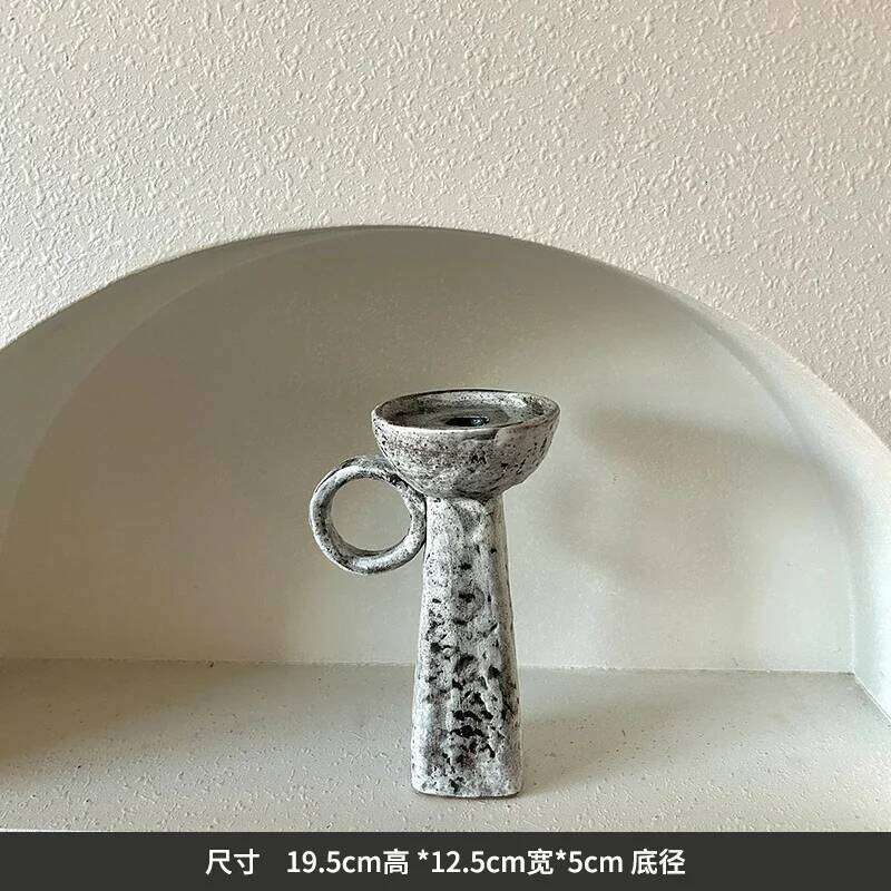 Light Luxury Hotel Villa Decoration Ceramic Material Handmade Candelabrum Wabi-Sabi Style ART Photographic Prop Candlestick H260310