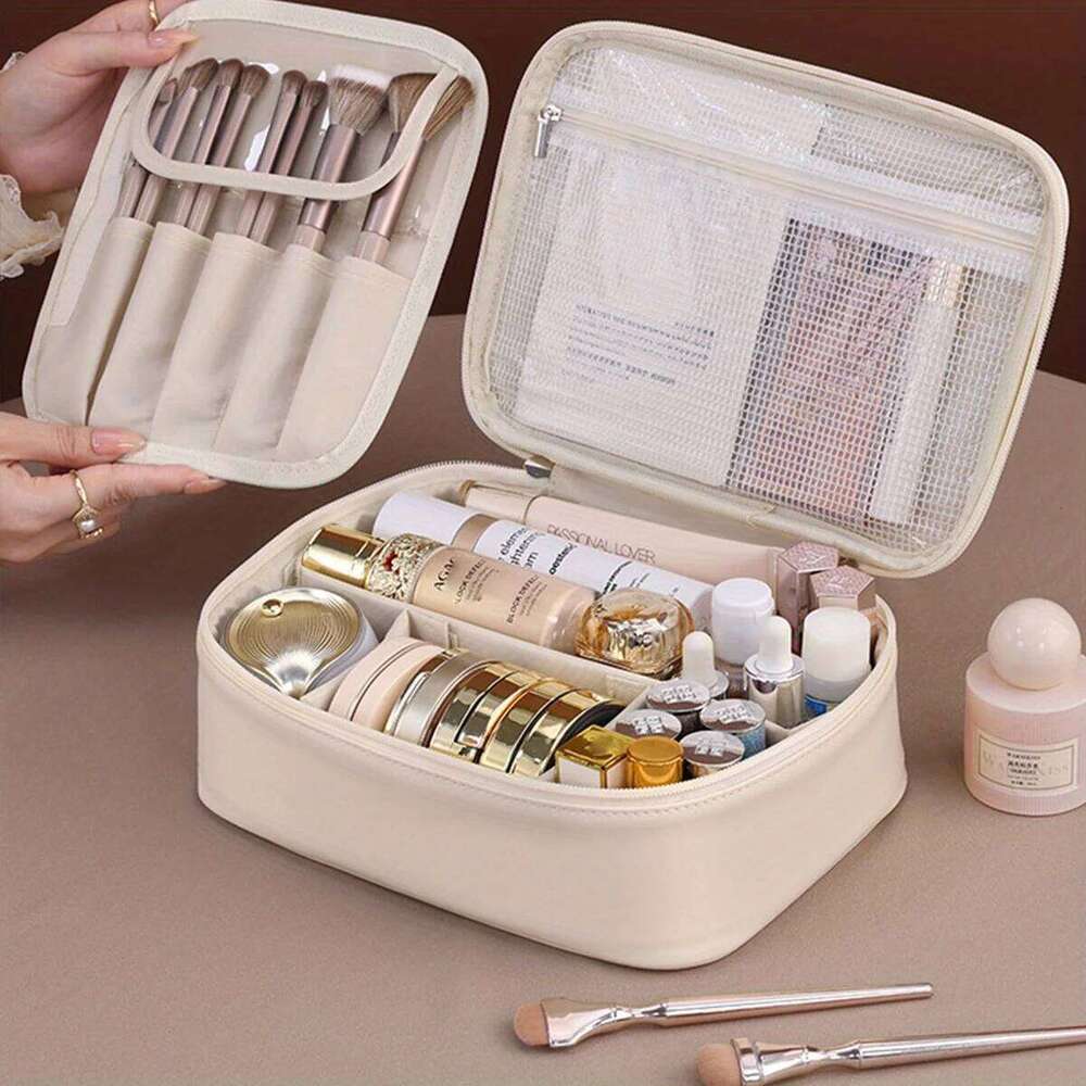 PU Leather Double Layer Makeup Bag Large Capacity Cosmetic Bags Luxury Cosmetics Organizer Women's Travel Essentials XJ260310