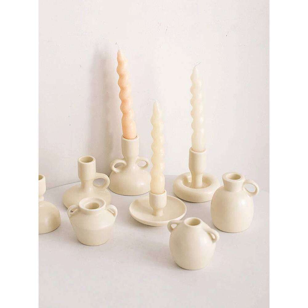 Ceramic Candle Holder Nordic Home Decoration Ins Cream Style Candlestick Wedding for Table Centerpiece Room Vintage Decor H260310