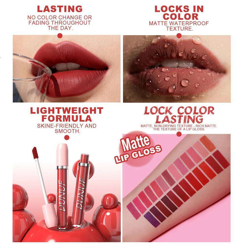 Matte Lip Gloss 16pc/set: Waterproof Lipstick Moisturizing Long Lasting Non-Stick Cup, Nude, Y2K Christmas Valentine's Day Gifts Z260310