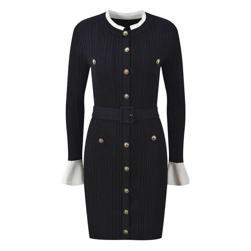 2026 Spring/Summer New Designer Fashionable and Sexy Slim Fit Color Contrasting Knitted Mini Dress