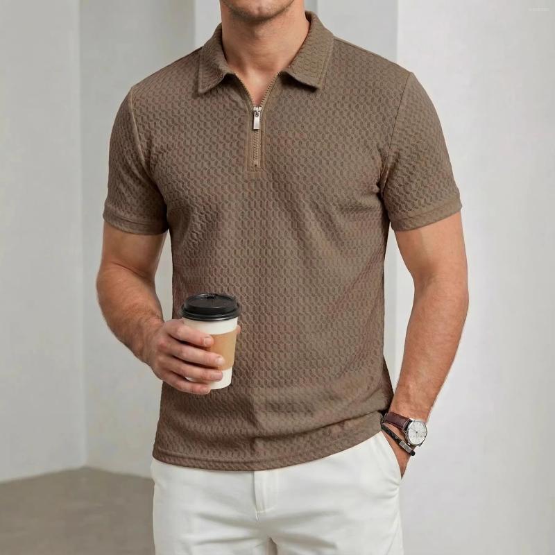 Men's Polos Casual POLO Shirt 2026 Summer Short Sleeve Sports Half Zipper Top Fashionable Solid Color Lapel Waffle T-shirt