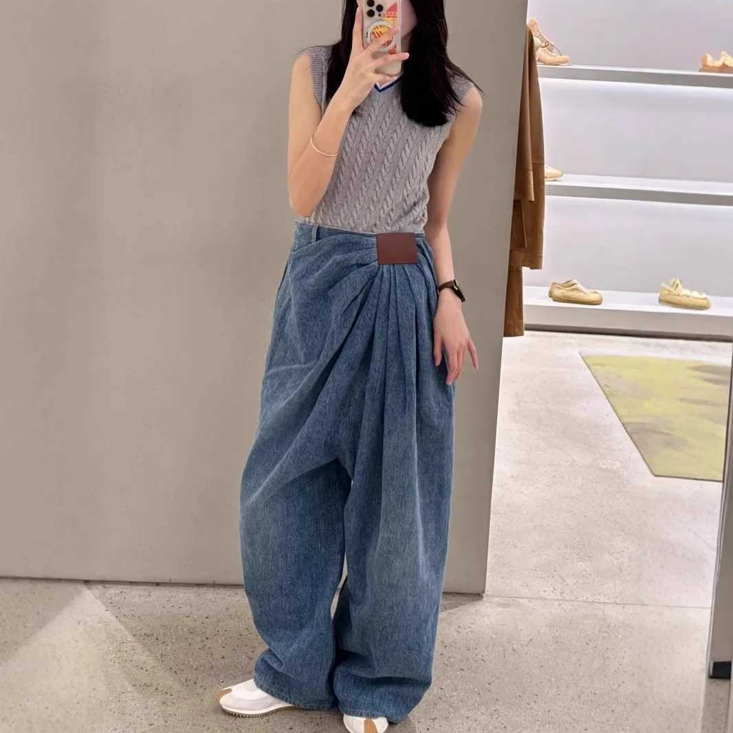 Plus Size American Wide Leg Denim Jeans Women Fashionable Drapey Floor-Length Pants Spring Summer New Design Loose Fit Trousers M260310