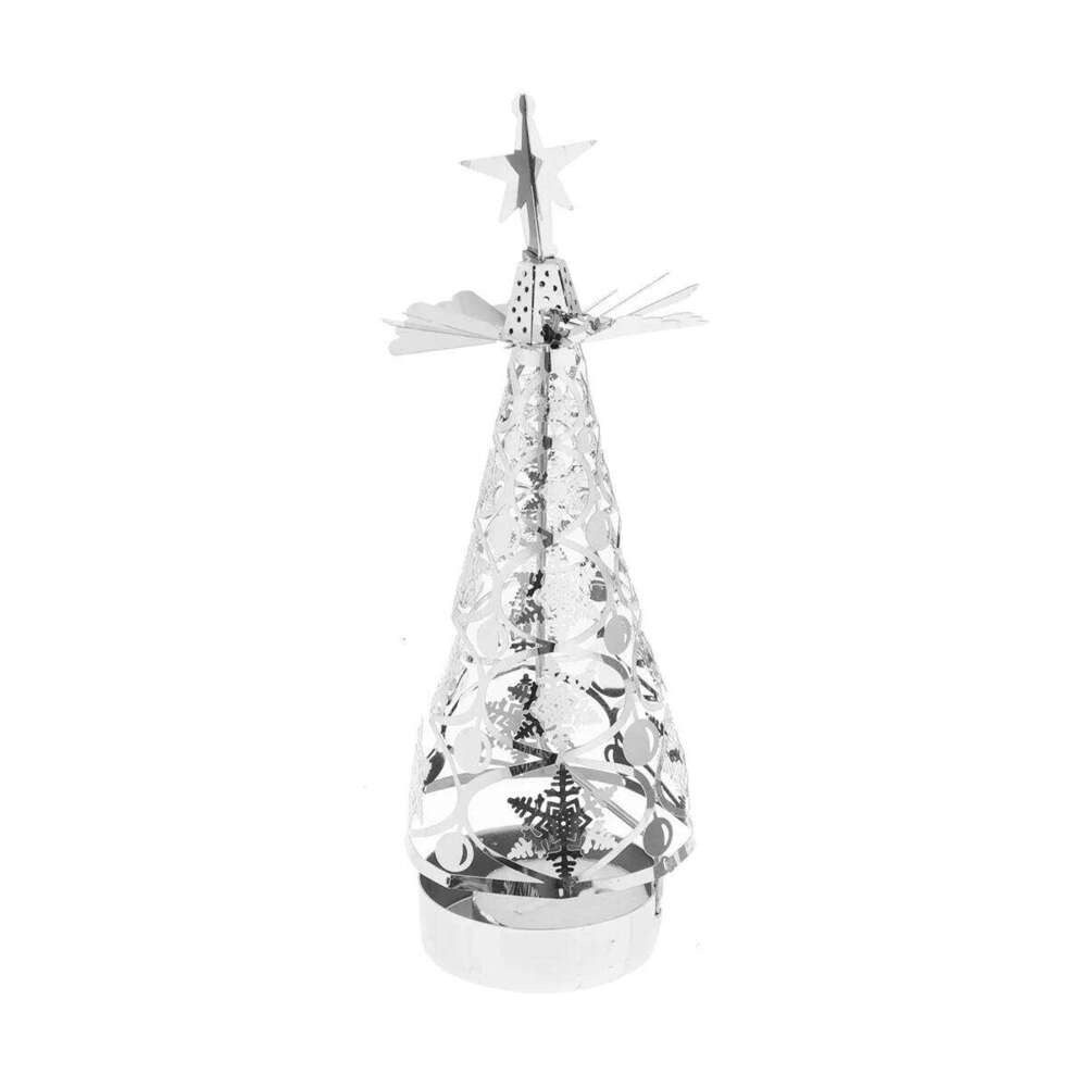 Christmas Rotation Silver Tree Shaped Revolving Candlestick Tea Light Holder for Holiday Party Decor Snowflake H260310