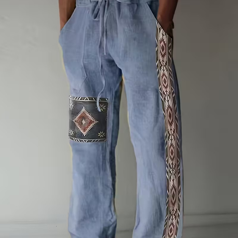 Luxury Brand Designer Clothes 2026 Hot-Selling Men's Drawstring Mid-Waist Plaid 3D Digital Print Straight-Leg Casual Beach Pants