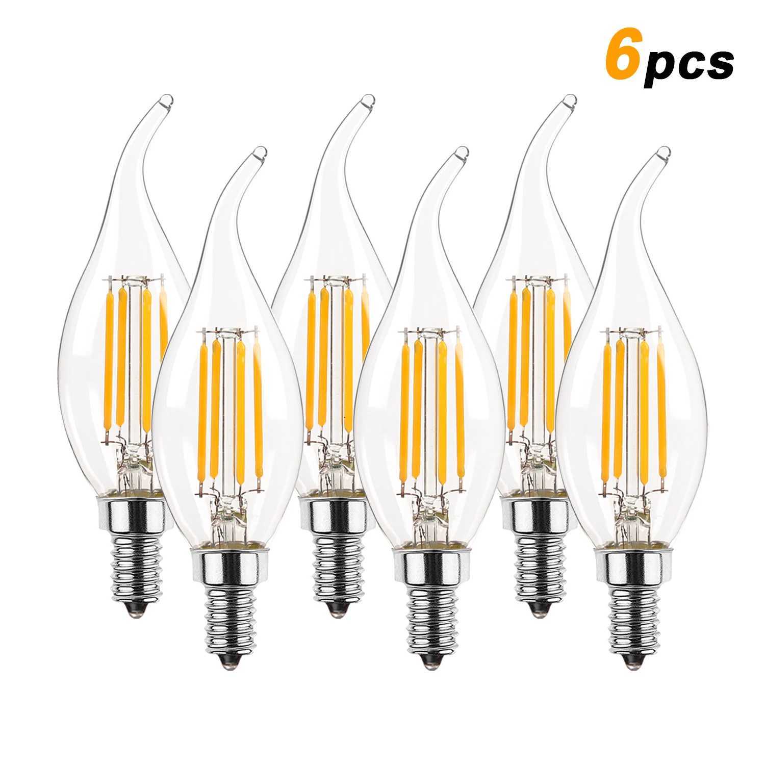 6PCS C35 4W Flame Tip LED Chandelier Light Bulbs 40W Equivalent E12 E14 Candelabra Base 220V Dimmable Vintage Candle Decor Bulbs H260310