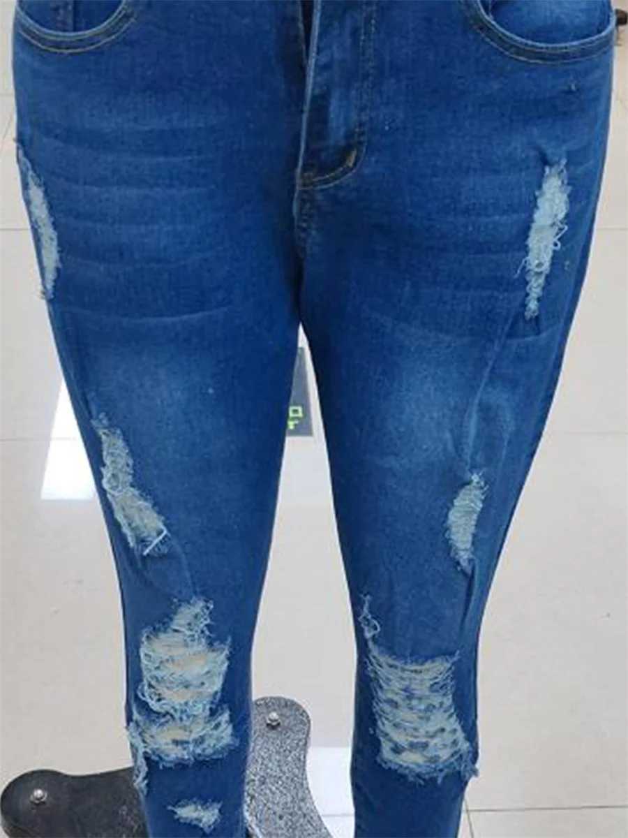 Ladies High Waist Skinny Jeans Stretch Ripped Denim Pants Distressed Cropped Trousers Casual Streetwear Fashion M260310