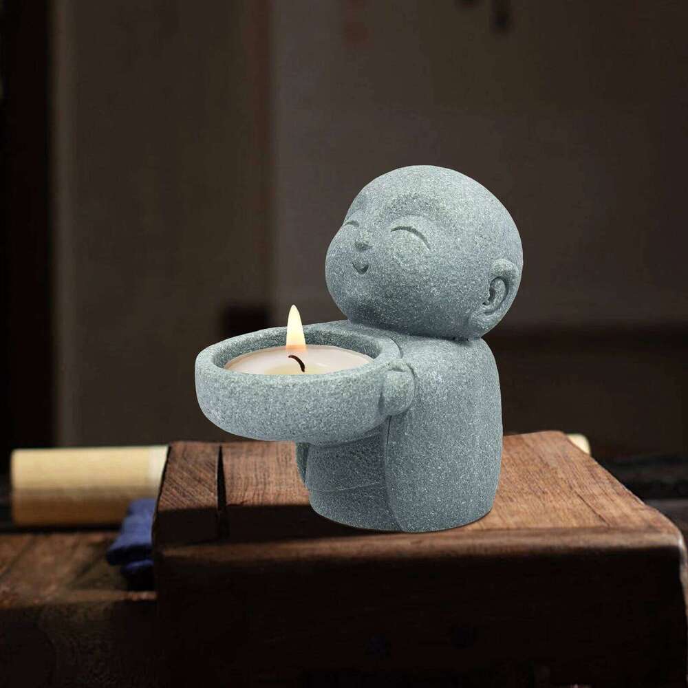 Tealight Vintage Sandstone Candle Holder Statues Simplistic Tea Light Buddha Figurine Candlestick Cute Zen H260310