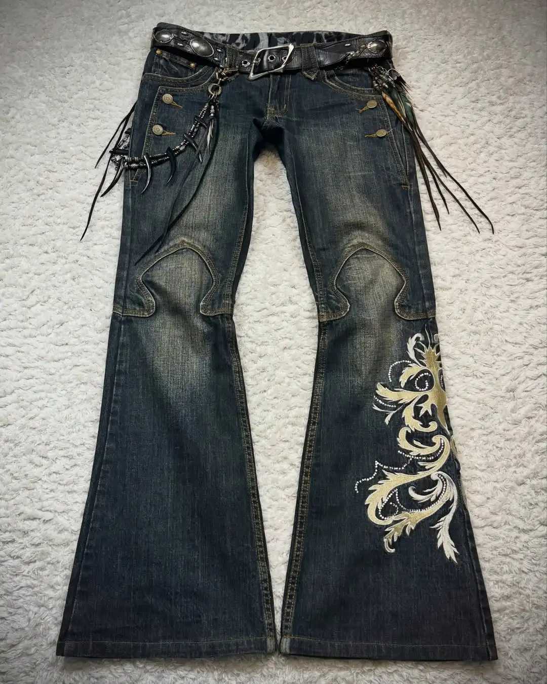 American Style Geometry Pattern Minimalism Baggy Gothic Denim Straight-leg Pants Womens Basic Commute Necessary Denim Trousers M260310