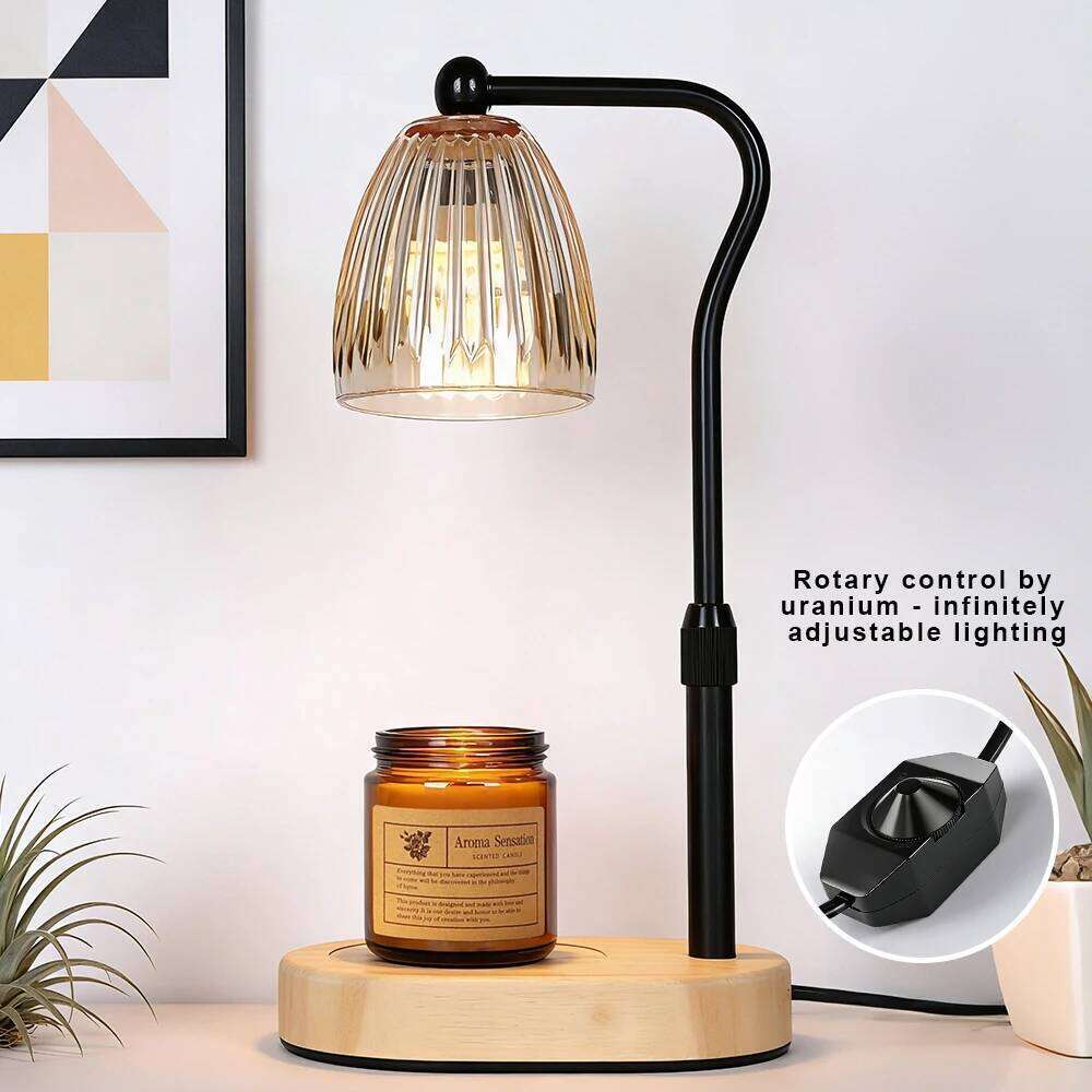Lamp Soft Light Modern Glass and Wood Base Aromatherapy Candle Warmer Home Decor for Cozy Relaxing Ambiance H260310