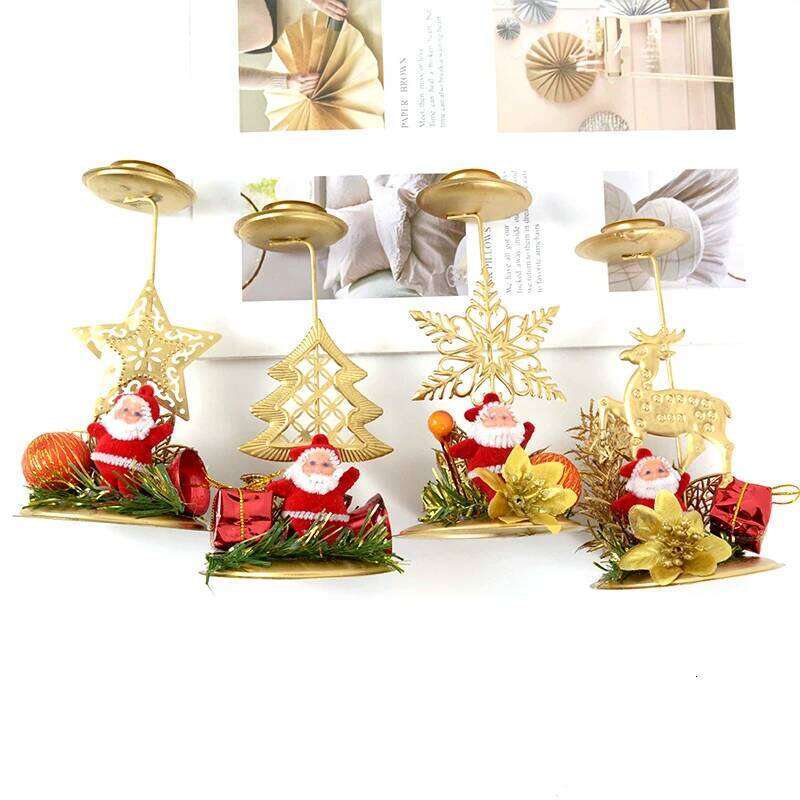 Christmas Golden Wrought Iron Candlestick Santa Claus Snowflake Star Elk Candle Holder Table Ornaments Xmas Decor New Year Gifts H260310