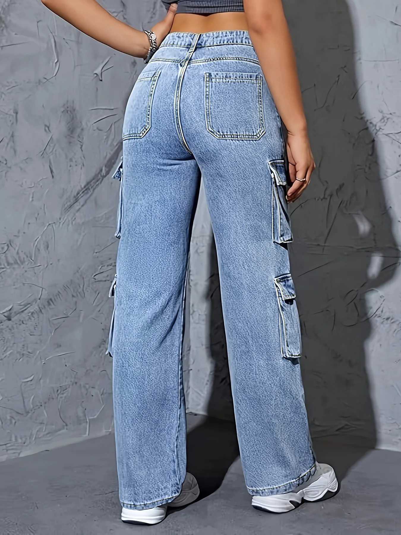 Plus Size Straight Leg Jeans for Women High Waisted Cargo Jeans for Women Stretchy Wide Leg Jean Womes Casual Baggy M260310