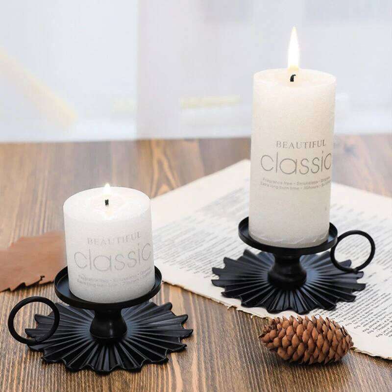 for Desktop Decor Retro Metal Candlestick European Style Wrought Iron Taper Candle Holder Stand with Handle H260310