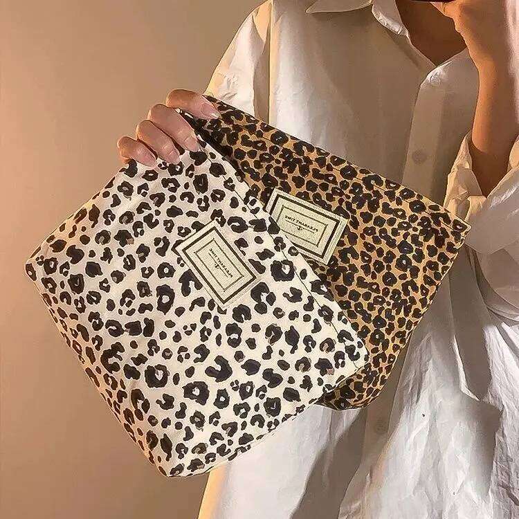 Leopard Print Canvas Makeup For Women, Portable Travel, Skincare Products, Lipstick Storage Bag, Toiletry Bag XJ260310