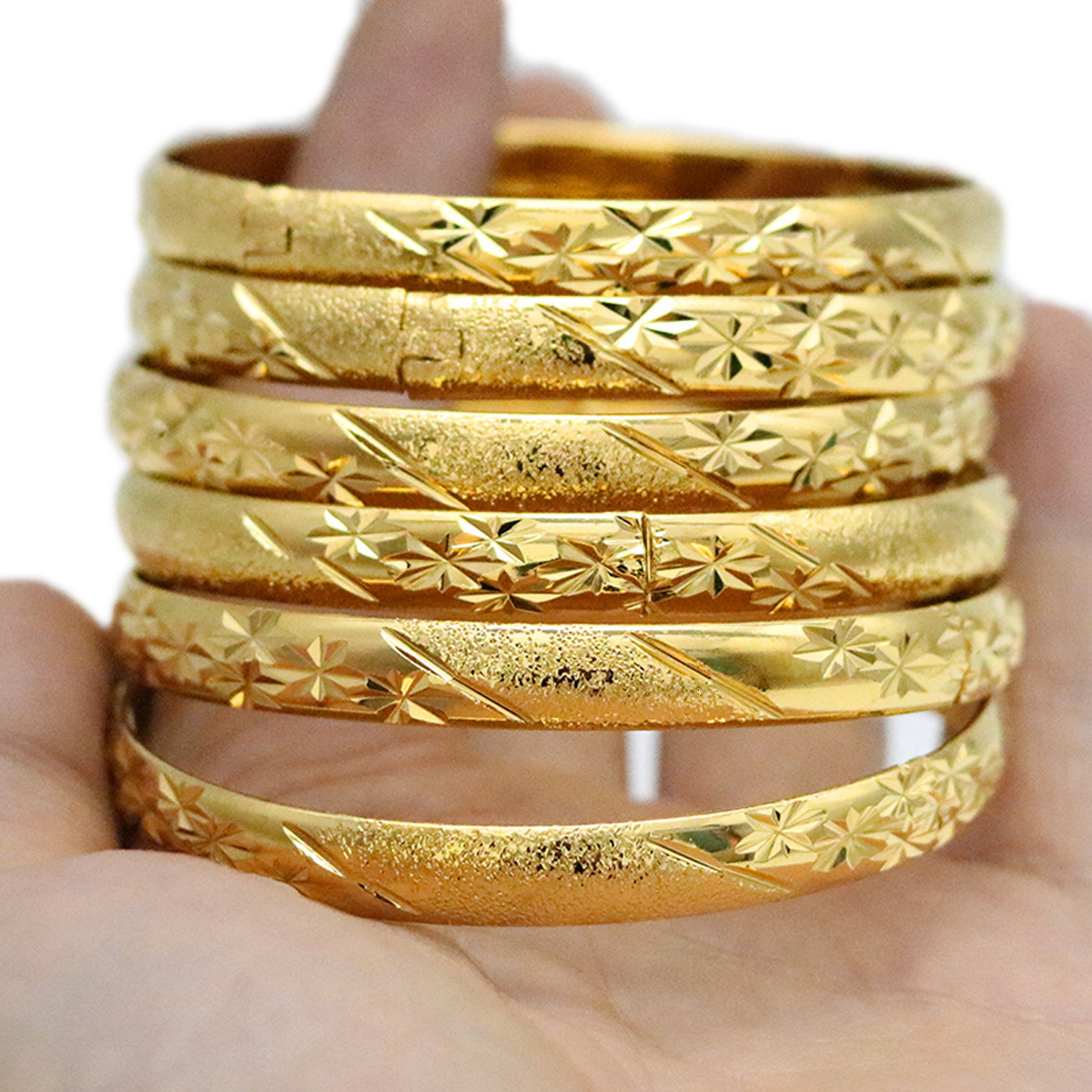 Wholesale Dubai Gold Bangles For Women Men18k Gold Color Wide 6MM Bracelets African/European/Ethiopia Jewelry Bangles 260107