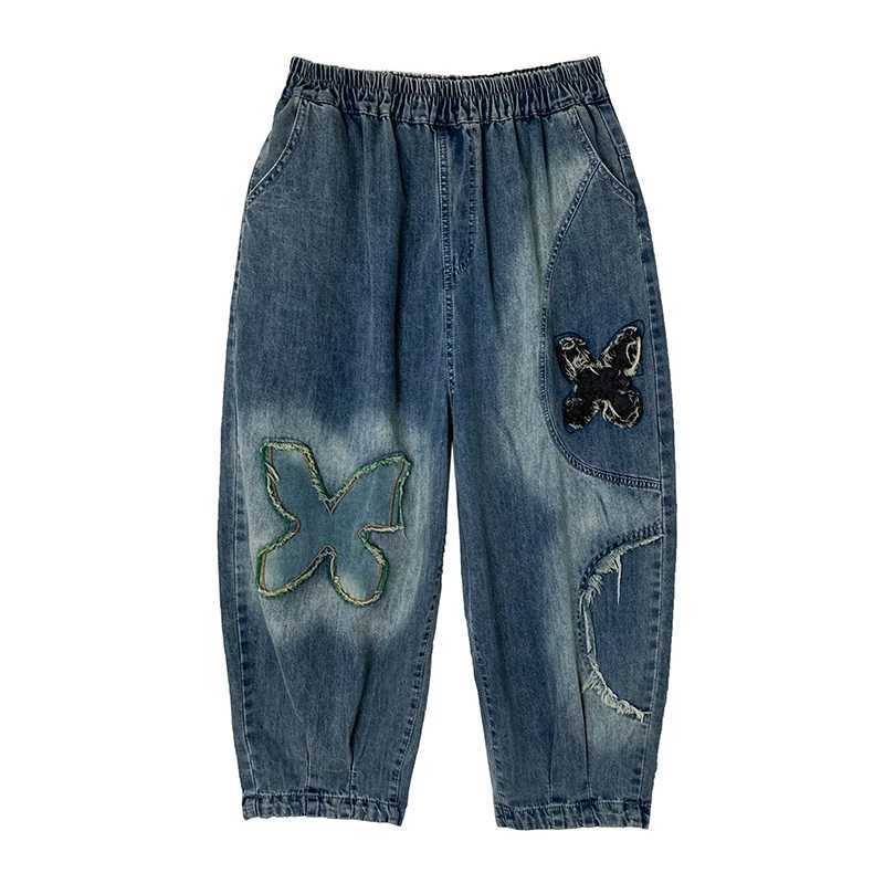 Plus Size Denim Jeans For Women 2024 Autumn New Arrivals High Elastic Waist Embroidery Streetwear Harem Pants Women Hot Sale M260310