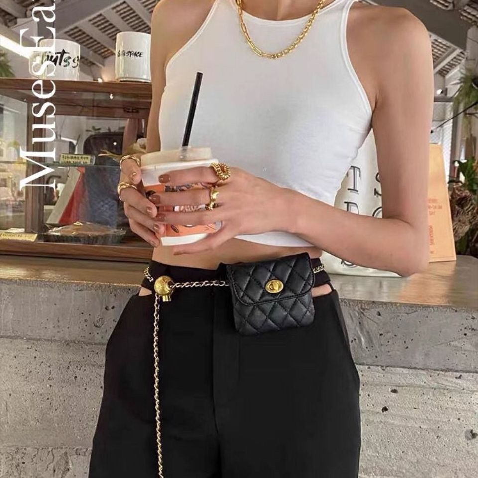 Free Shipping Retro Women's Small Golden Ball Waist Chain Top Luxury Fashion Shoulder Bag Designer Bag Chain Trendy Brand Belt Bag Retro Waist Be
