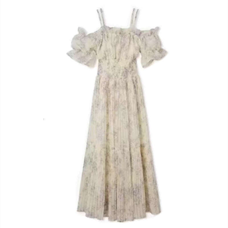 2026 Spring/Summer New Designer Fashion Single Shoulder Off Shoulder Ruffle Printed Women's Hundred Fold Skirt