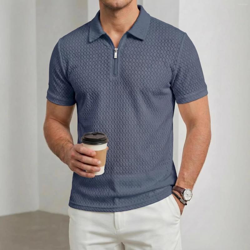 Men's Polos Casual POLO Shirt 2026 Summer Short Sleeve Sports Half Zipper Top Fashionable Solid Color Lapel Waffle T-shirt