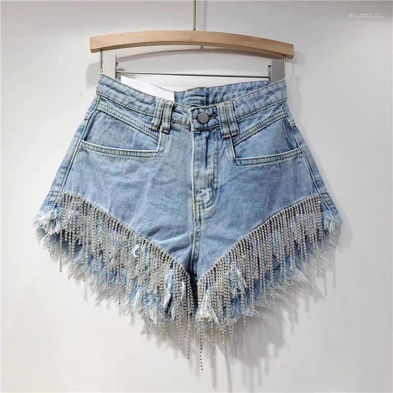 Women's Shorts Summer Pink Denim Heavy Industry Rhinestone Design Sense High Waist And Thin Fried Street A-shaped Pants