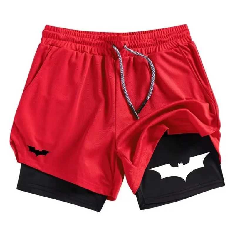 Bat Print 2-in-1 Mens Sports Breathable Quick-Drying Summer Shorts with Phone Pocket Gym Workout Running Shorts Cycling Shorts N260310