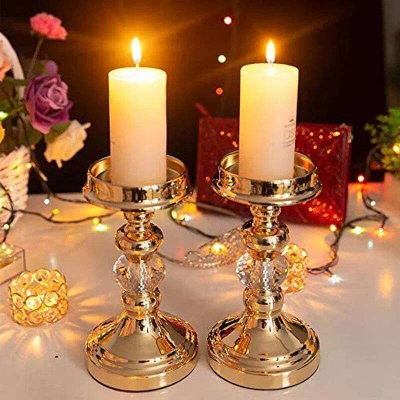 PEANDIM European Golden Crystal Candle Holders Church Decorative Candlestick Romantic Wedding Party Candelabros Decoration H260310