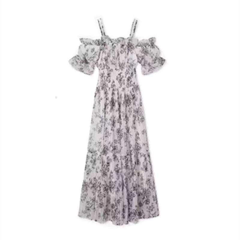 2026 Spring/Summer New Designer Fashion Single Shoulder Off Shoulder Ruffle Printed Women's Hundred Fold Skirt