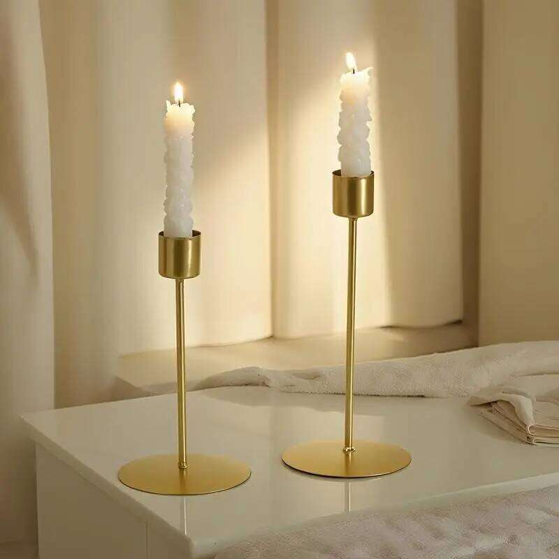 Chic Gold Metal Candle Holders, European Style Wedding Decorations for Living Room, Bar, Party Decor H260310