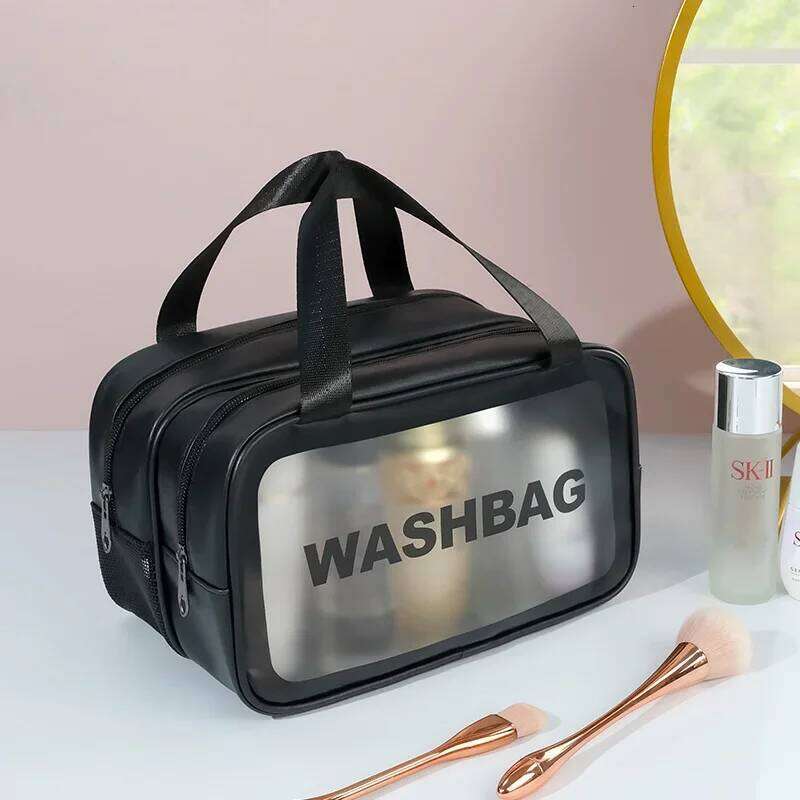 Dry Wet Separation Double Transparent PU Makeup Portable Wash Bag Cosmetic Storage for Travel Gym Swimming Essentials XJ260310