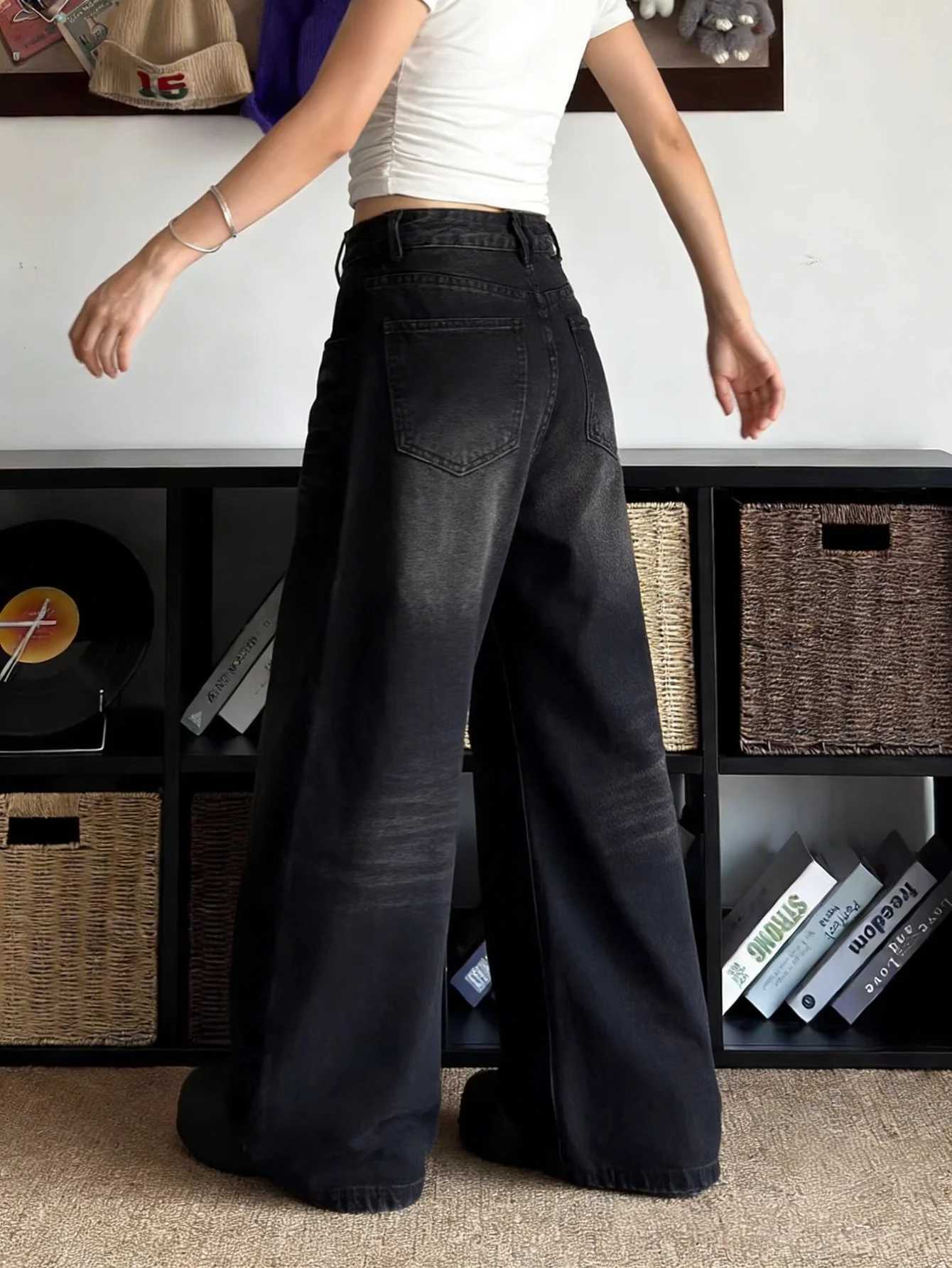 Solid Color Jeans Unisex Black Baggy Jeans Retro Y2K Drip Original No accessories or belts included M260310