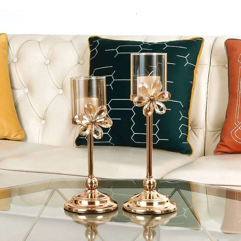 Retro Glass Candle Holders Metal Stand Romantic Candlestick Home Desktop Candelabros Storage Containers Decoration H260310