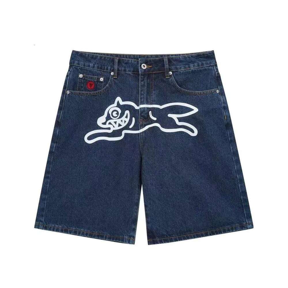 Y2k Jeans Haruku Hip Hop Flying Dog Graphic Print Retro Blue Baggy Denim Gym Shorts Mens Womens High Waist Casual Short