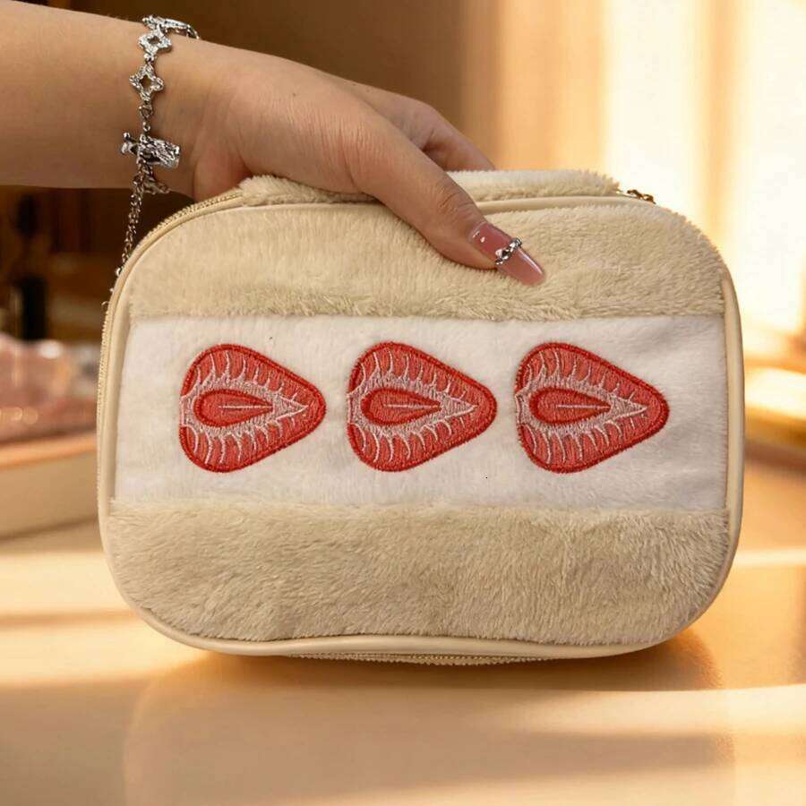Strawberry Plush Embroidery Storage Makeup Female Multi-functional High Appearance Value Bag XJ260310