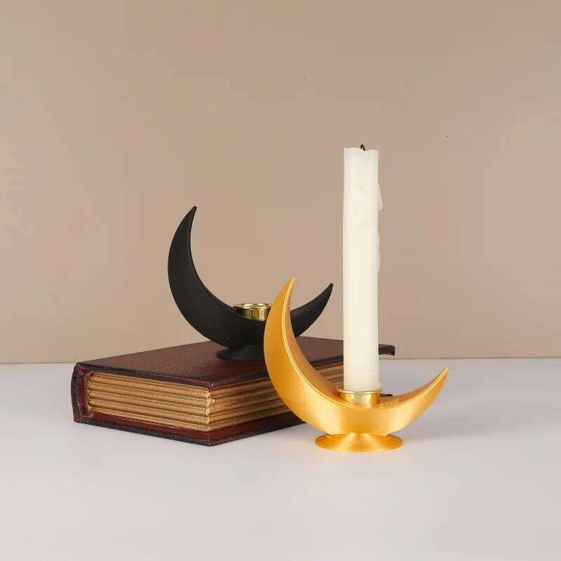 1 Piece Black Crescent Moon Candle Holder Printed in 3D - Gothic Style Table, Plastic Decoration for Halloween H260310