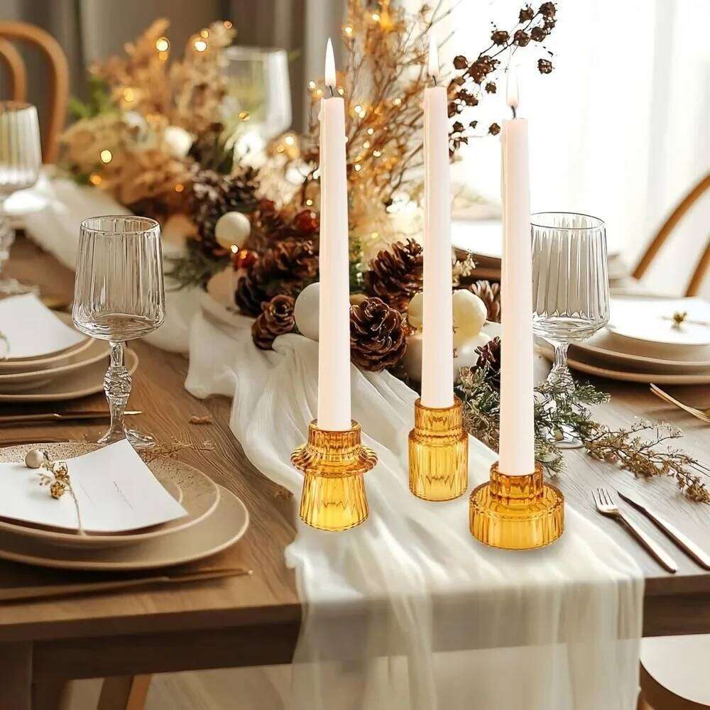 3Pcs Double Sided Taper Votive Glass Candle Holder Wedding CandlestickChristmas Tealight Tea Party ForTable Centerpiece Decor H260310