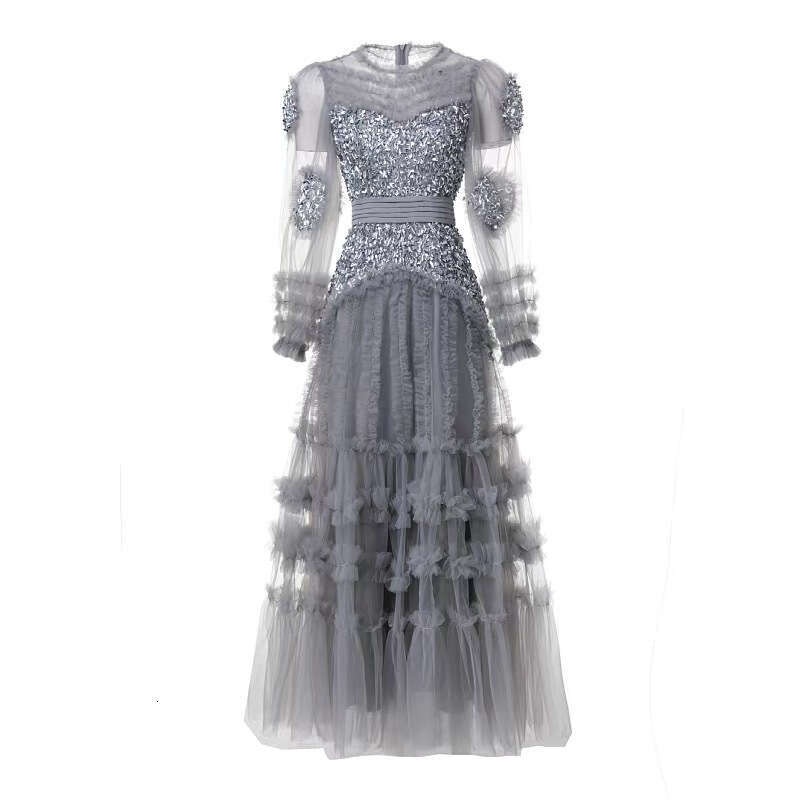2026 autumn/winter dreamy fairy princess style exquisite sequin mesh long dress suitable for hostess bridesmaids or dinners