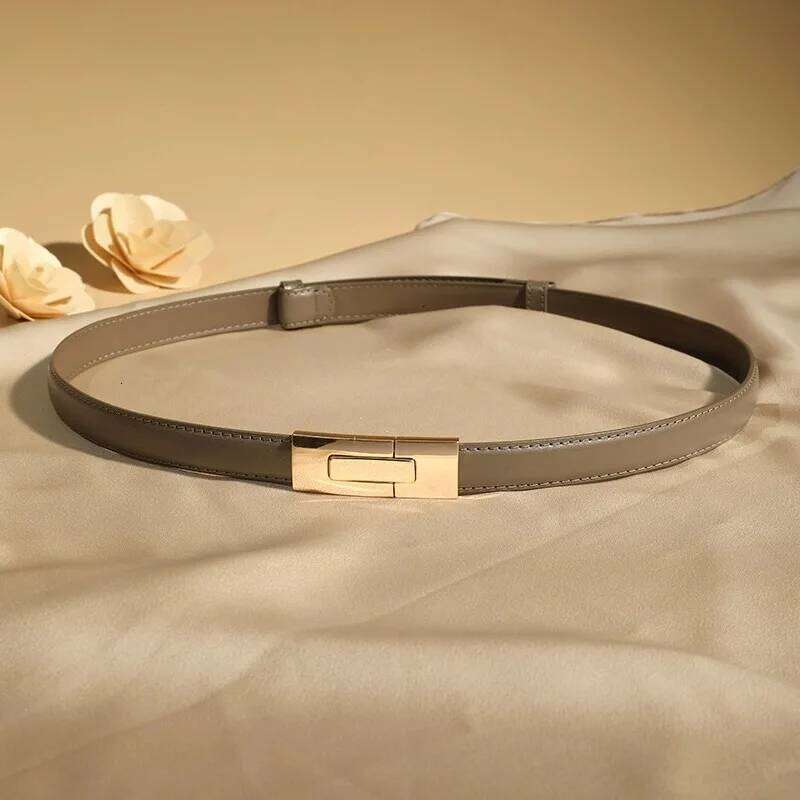 Quality High Genuine Leather Women Fashion Brand 1.8cm Width Belts Golden Lock Buckle Dress Jeans Sweater women Thin Belt H260310