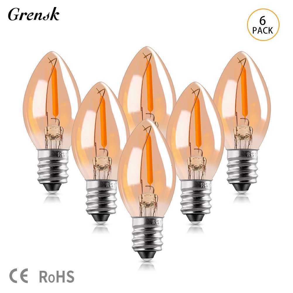 6PCS Christmas Decoration LED Light Bulbs C7 Night Lamp 05W E14 E12 2200K Amber Glass Bulb Dimmable Outdoor Vintage Soft Lights H260310