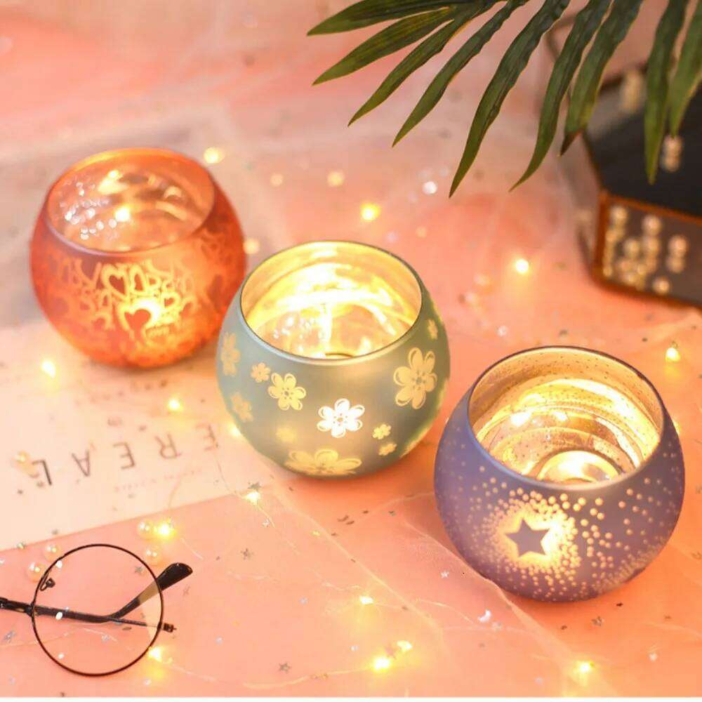 Colorful Starry Night Tea Light Holder Mercury Glass Votive Candle Cup Christmas Wedding Party Decoration H260310