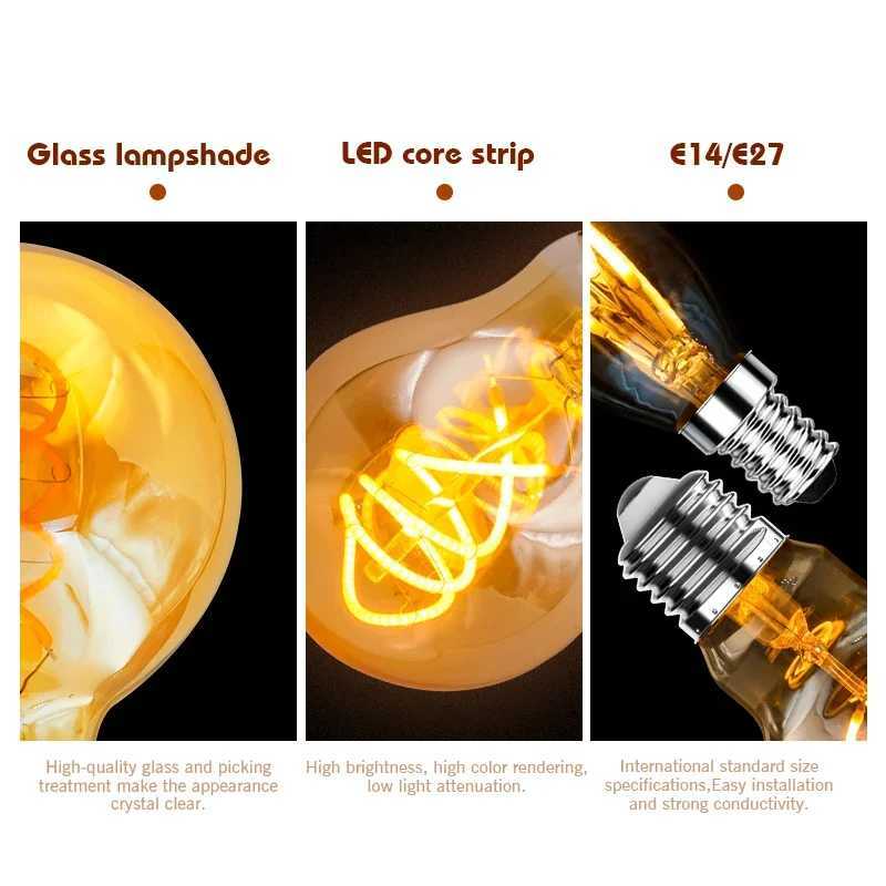 1-10pcs E27 E14 Retro Edison LED Filament Bulb AC 220V Spiral Light C35 G45 A60 ST64 G80 G95 G125 Glass Bulb Retro Candle Lamp H260310