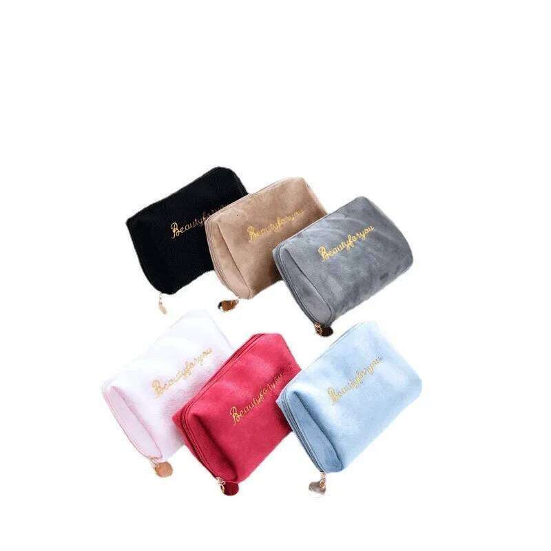 Embroidered plush portable one batch multi-compartment classified cosmetic storage bag XJ260310