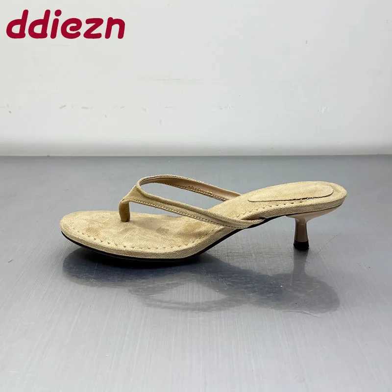 Summer Beach Female Flip flops Women Heeled Slides Fashion Round Toe Ladies Low Heel Sandals Shoes Big Size 43 K260311