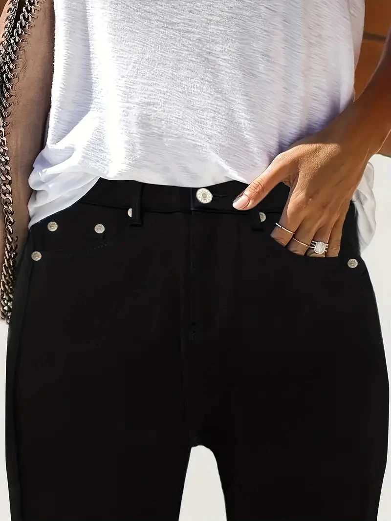 Women Jeans Plus Size High WaistedBlack Slim Fit with Button Detail Jeans Stylish Womens Bottoms Trending Now M260310