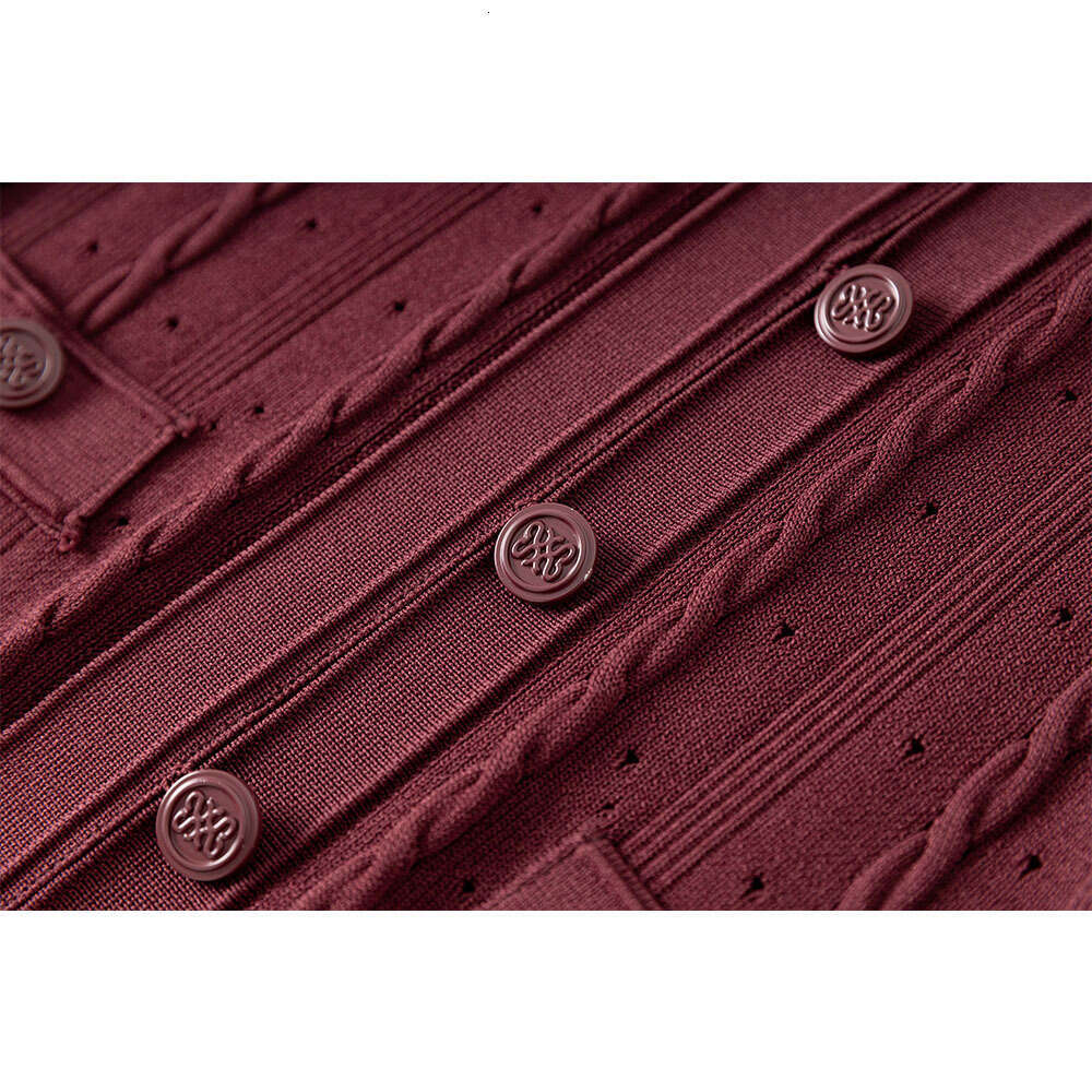 2026 Spring and Summer High Quality French Elegant Social Short Sleeve Hollow Ribbed Single breasted Knitted Dress