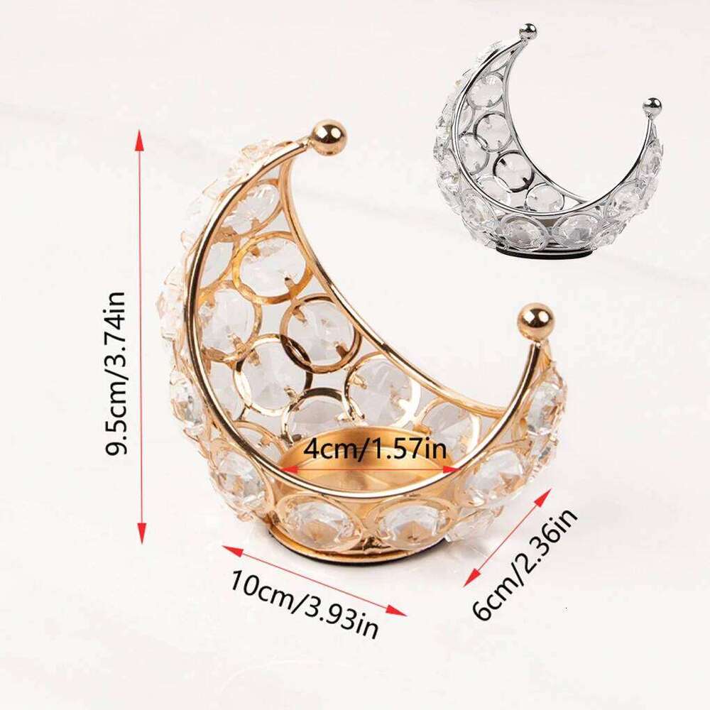 With Crystal Beads For Romantic Atmosphere Moon Holder Metal Candle Stand silvery H260310